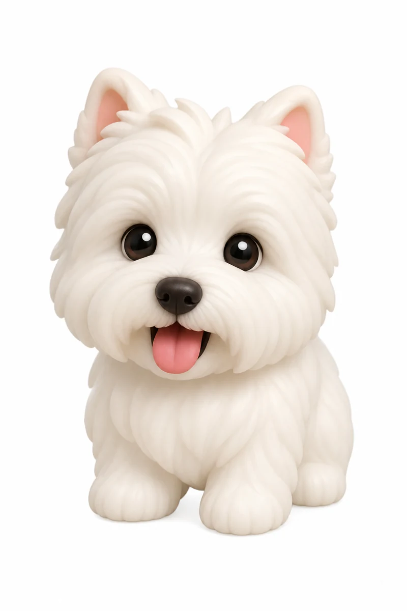 Cartoon design of a white terrier, based on the reference photo